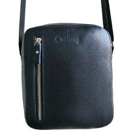 Мужская кожаная сумка на плечо темно-синего цвета